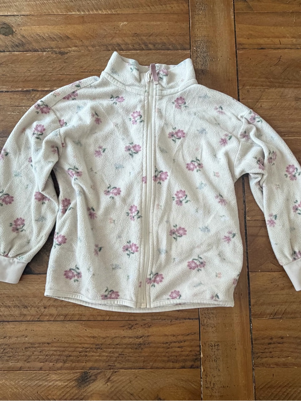 H&M Cream Fleece Zip Jacket with Pink Floral Print